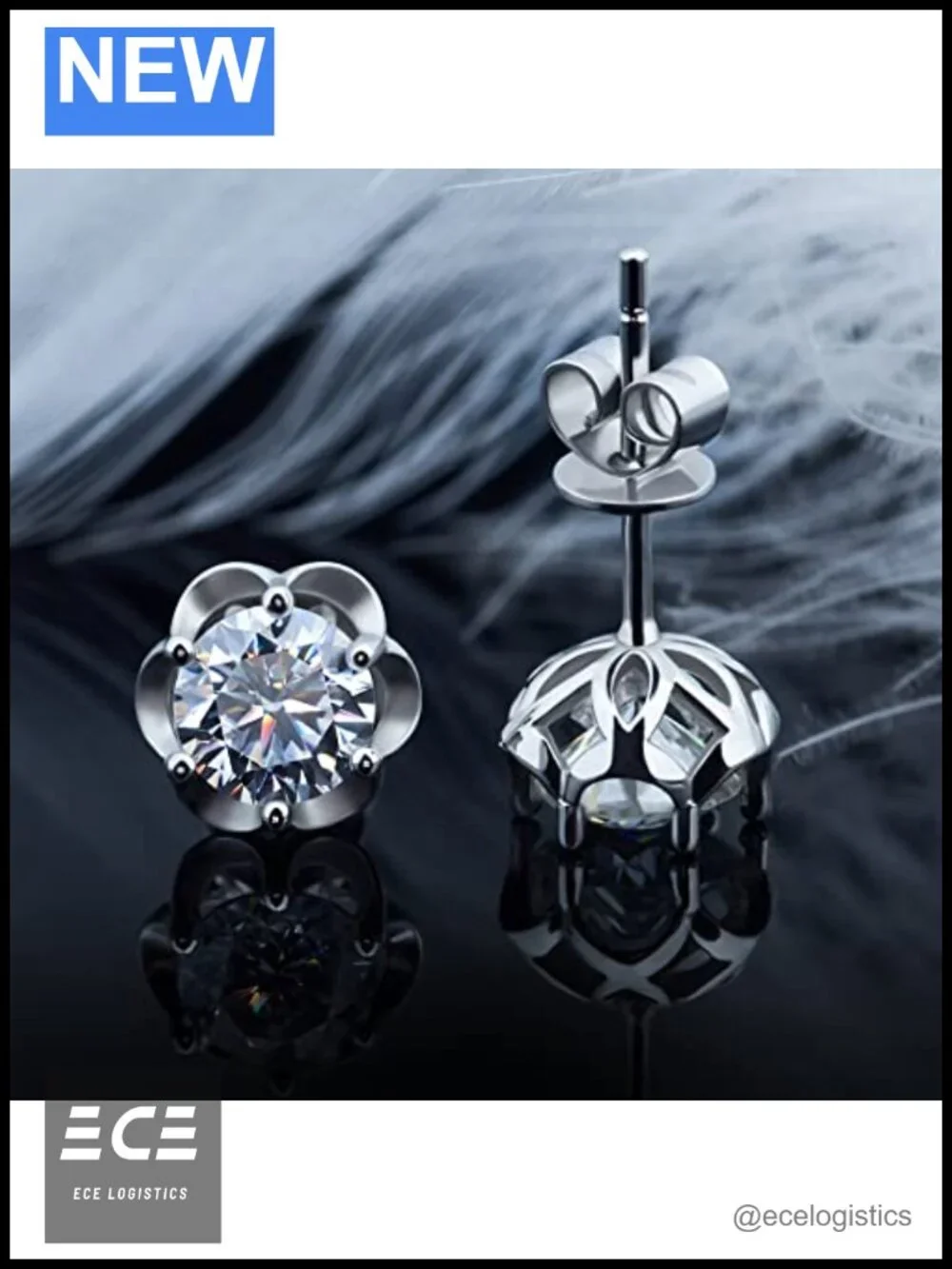 1.2ct Moissanite Stud Earring 925 Silver 18K Gold Plated Six Prong Gift